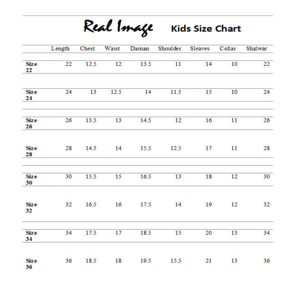 Kids size chart