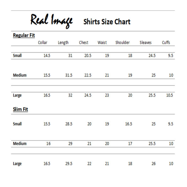 size chart T-shirts